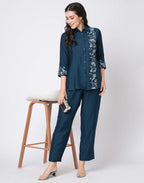 Silk Blend Printed Collared Neck Co-ord Set