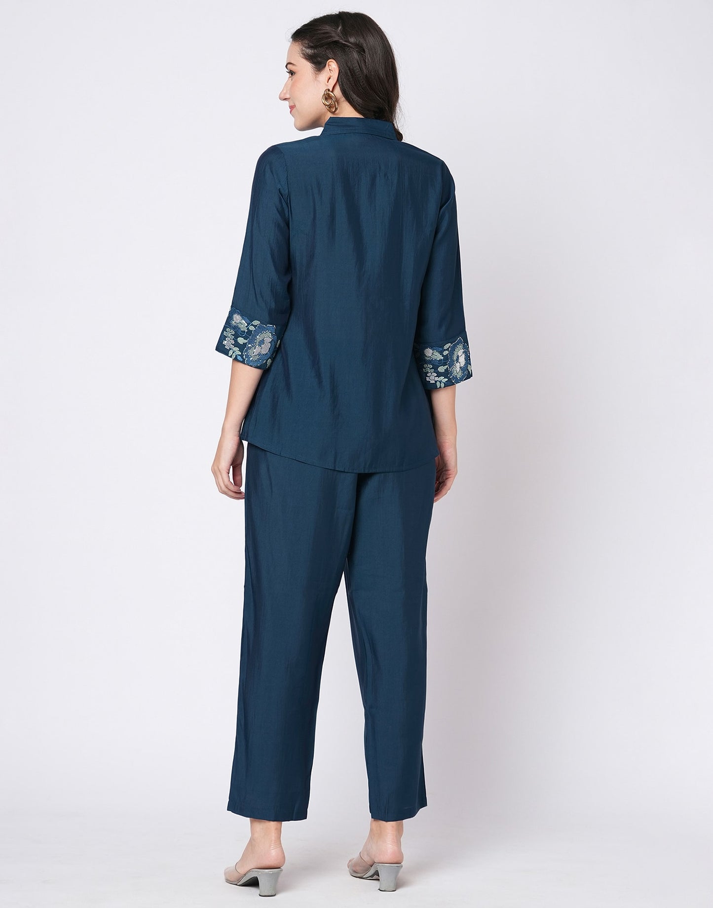 Silk Blend Printed Collared Neck Co-ord Set