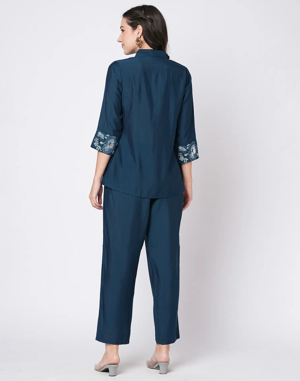 Silk Blend Printed Collared Neck Co-ord Set