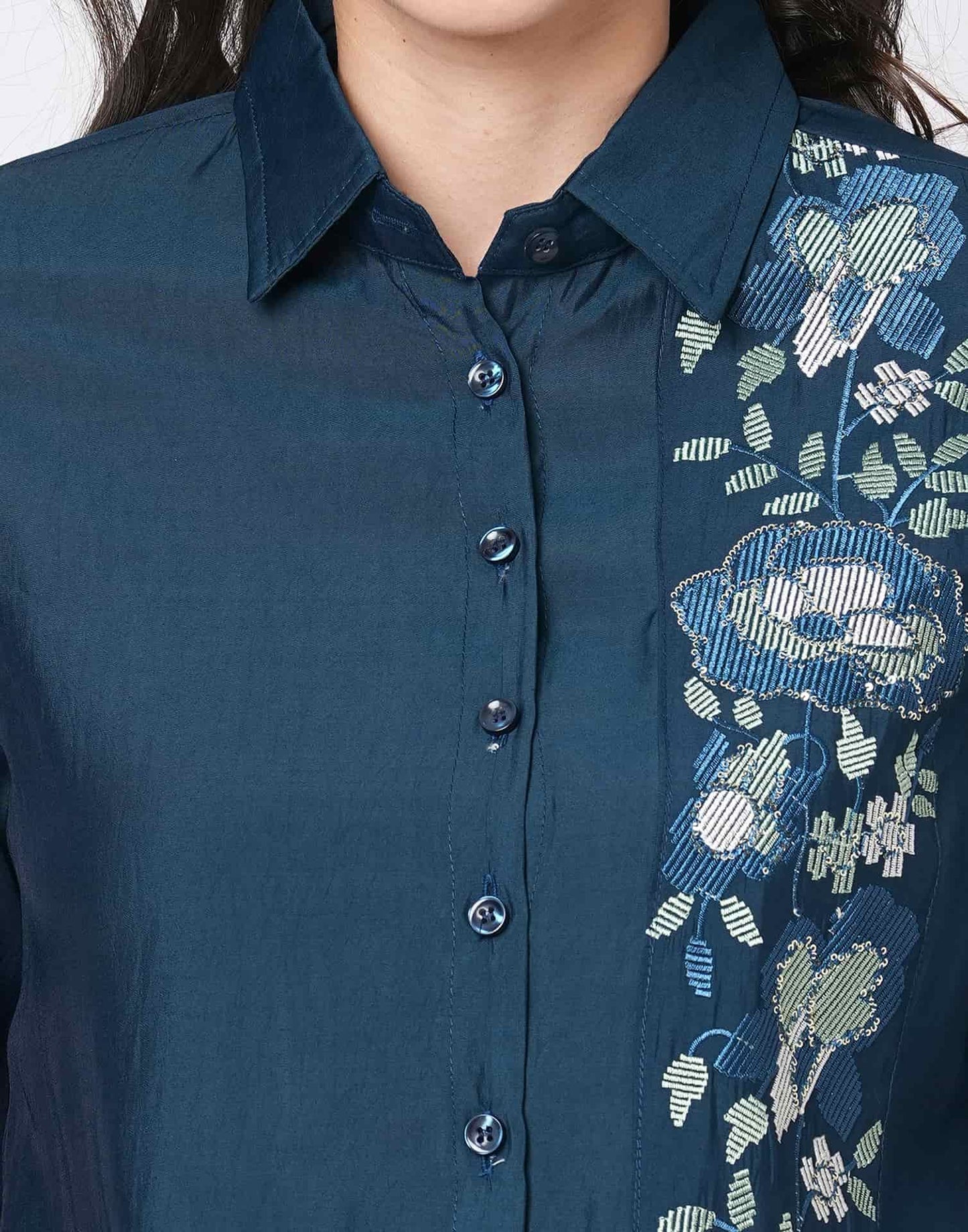 Silk Blend Printed Collared Neck Co-ord Set