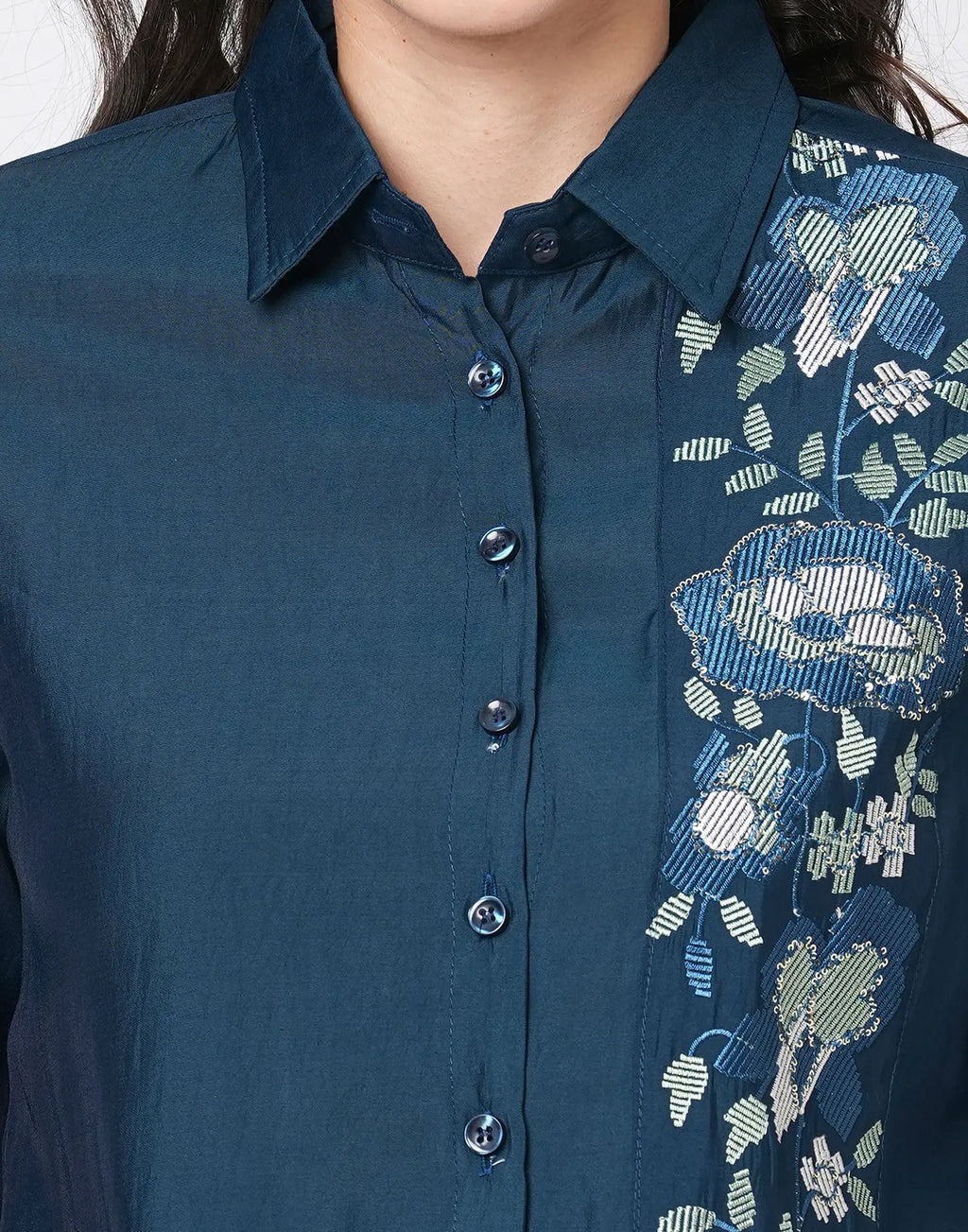 Silk Blend Printed Collared Neck Co-ord Set