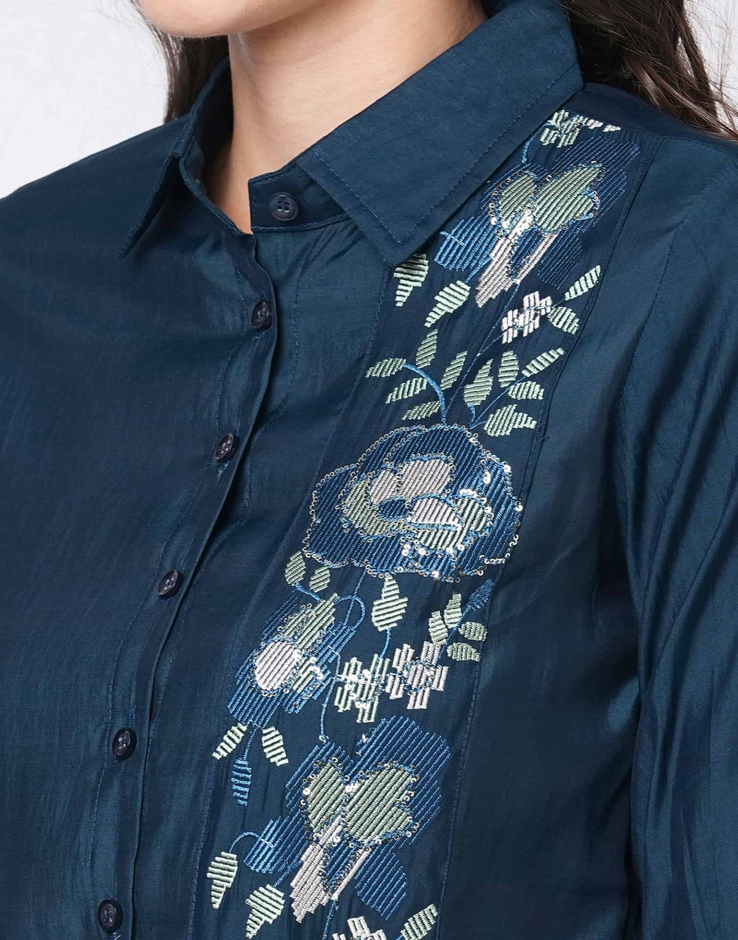 Silk Blend Printed Collared Neck Co-ord Set