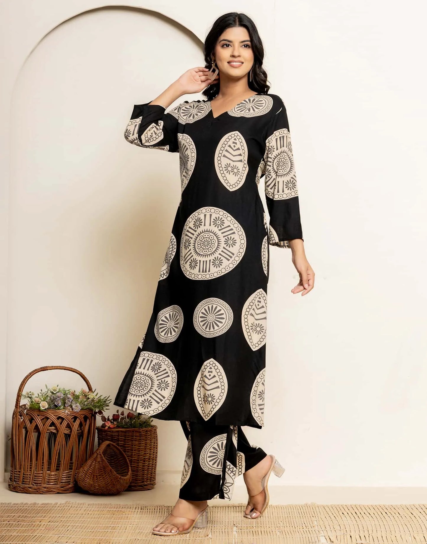 Cotton Printed V-Neck Co-ord Set