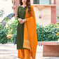 Green Cotton Solid Straight Kurta Set with Pant and Dupatta Festive Wear