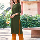 Green Cotton Solid Straight Kurta Set with Pant and Dupatta Festive Wear