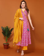Cotton Blend Printed Anarkali 3 Piece Kurta Set