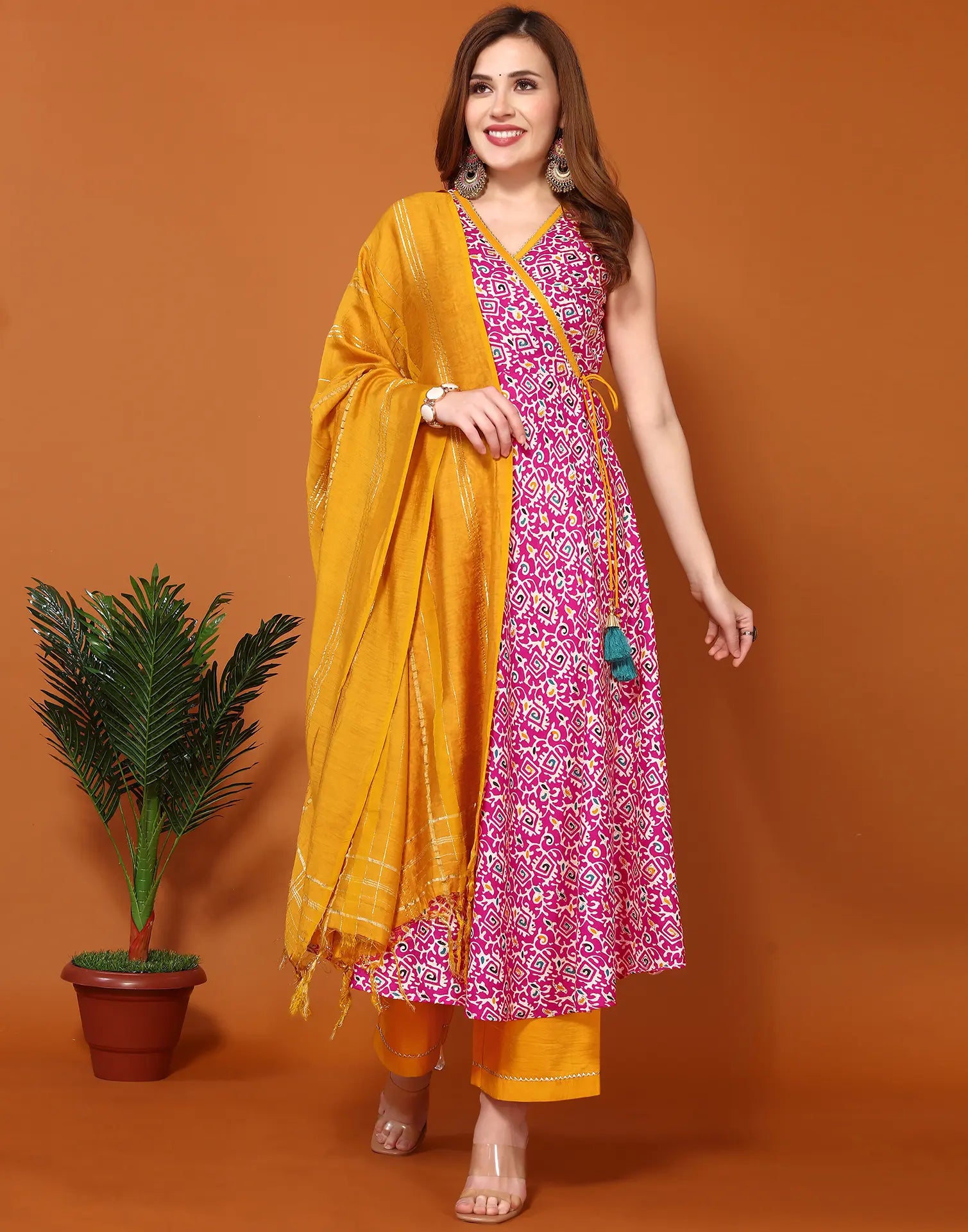 Cotton Blend Printed Anarkali 3 Piece Kurta Set