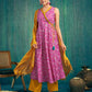 Pink Cotton Printed Anarkali Kurta Set with Pant and Dupatta Casual Wear