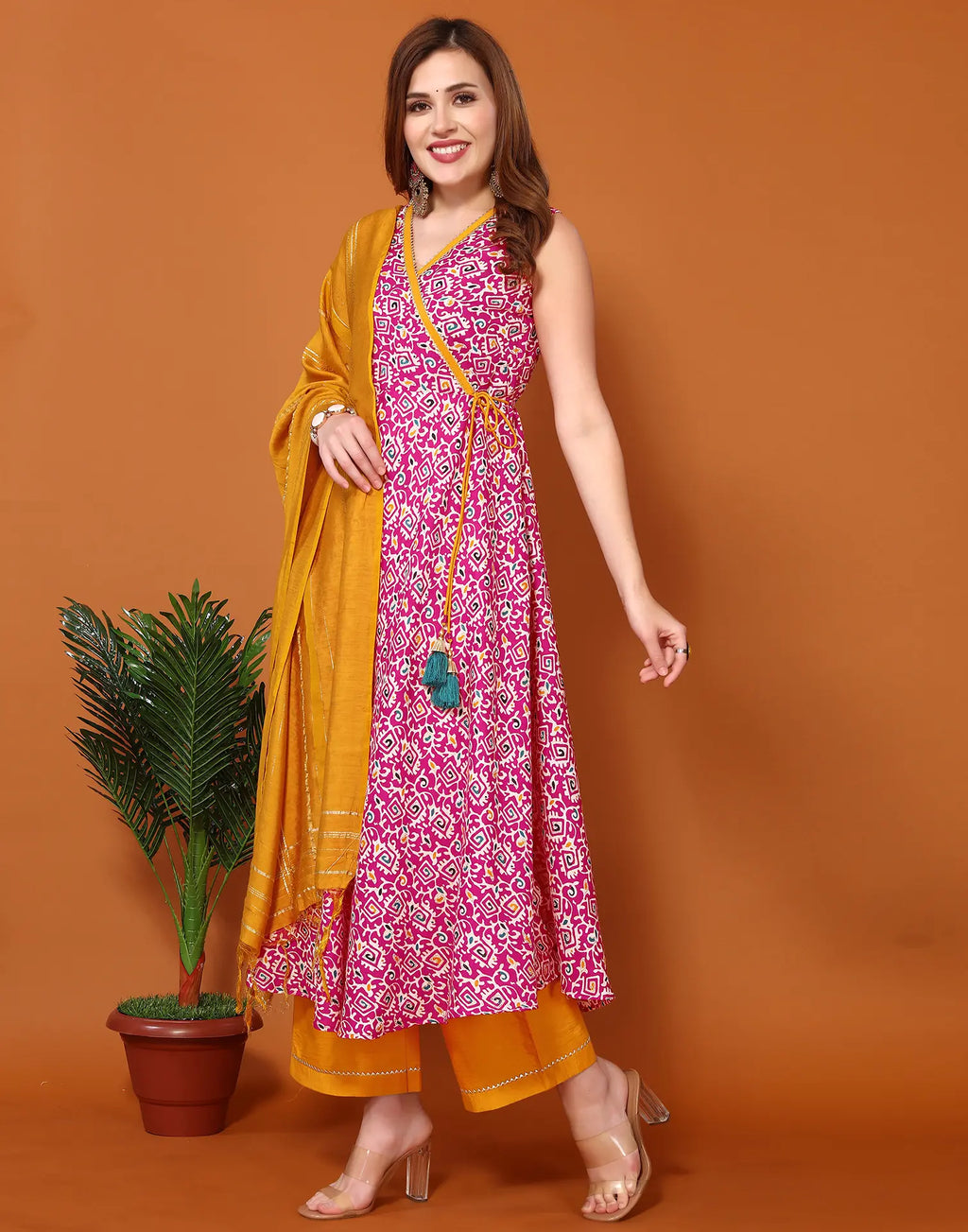 Cotton Blend Printed Anarkali 3 Piece Kurta Set