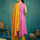 Pink Cotton Printed Anarkali Kurta Set with Pant and Dupatta Casual Wear