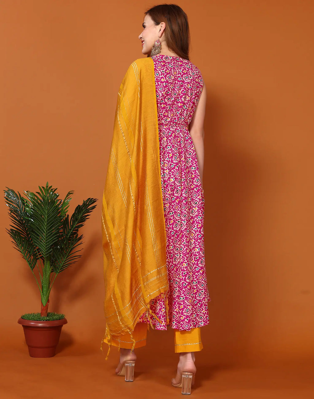 Cotton Blend Printed Anarkali 3 Piece Kurta Set