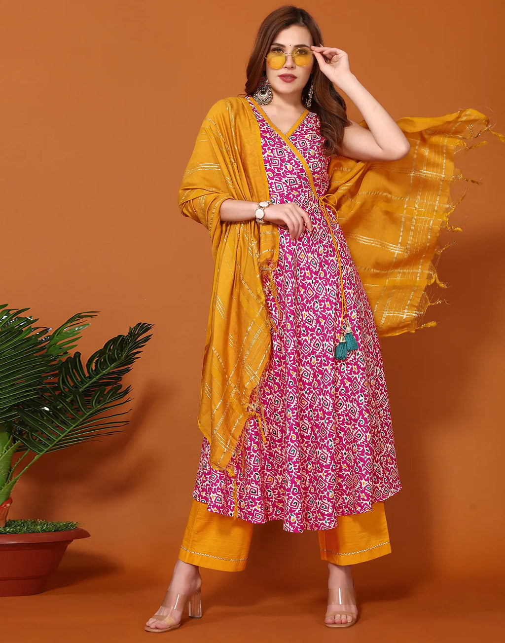 Cotton Blend Printed Anarkali 3 Piece Kurta Set