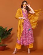 Cotton Blend Printed Anarkali 3 Piece Kurta Set