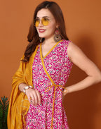 Cotton Blend Printed Anarkali 3 Piece Kurta Set