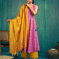 Pink Cotton Printed Anarkali Kurta Set with Pant and Dupatta Casual Wear