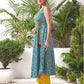 Teal Blue Silk Printed V Neck Sleeveless Anarkali Kurta Set With Pant & Dupatta