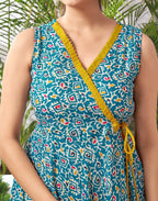 Cotton Blend Foil Print Angarkha 3 Piece Kurta Set
