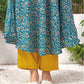 Teal Blue Silk Printed V Neck Sleeveless Anarkali Kurta Set With Pant & Dupatta
