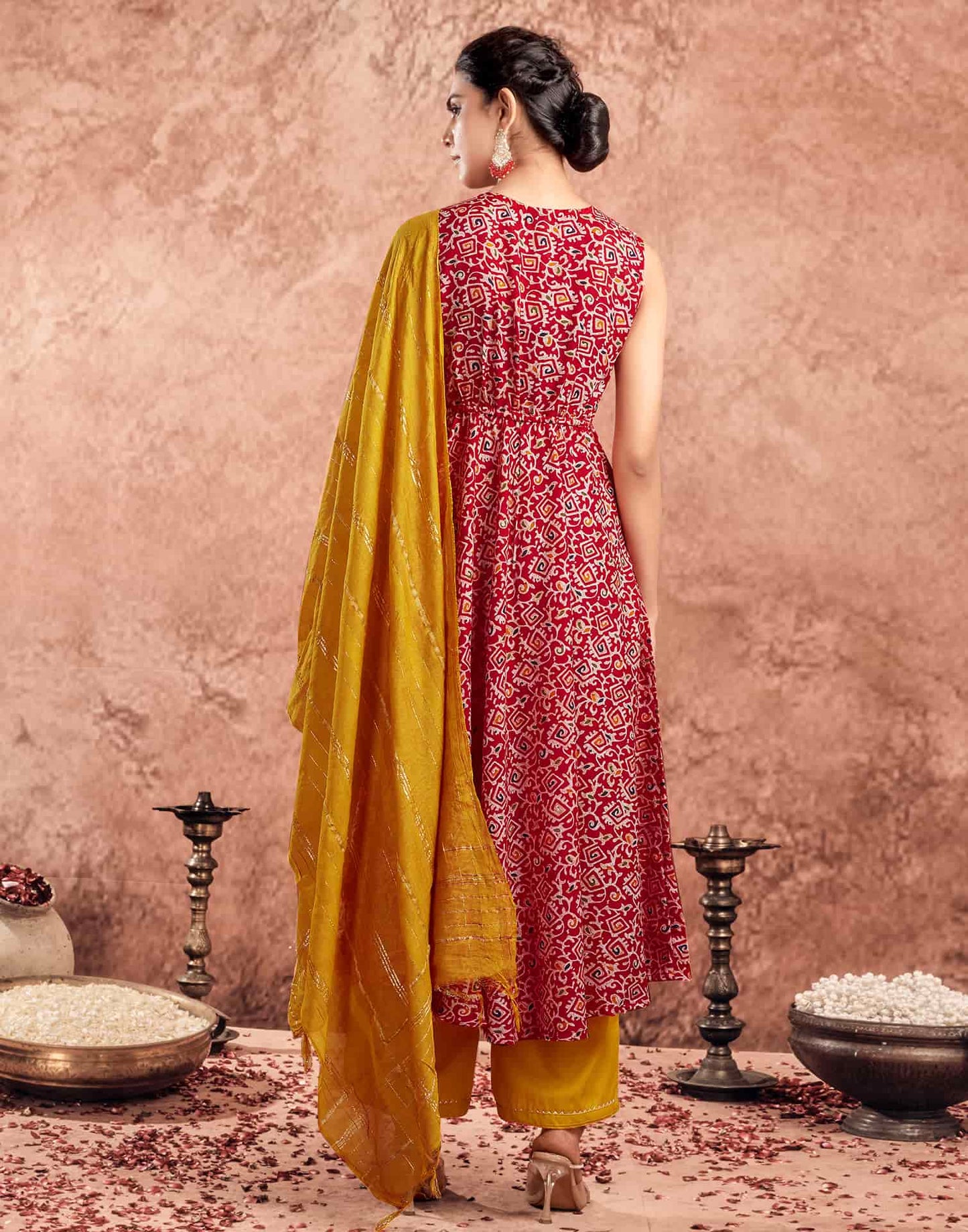 V Neck Anarkali Kurta Set with Dupatta for Women