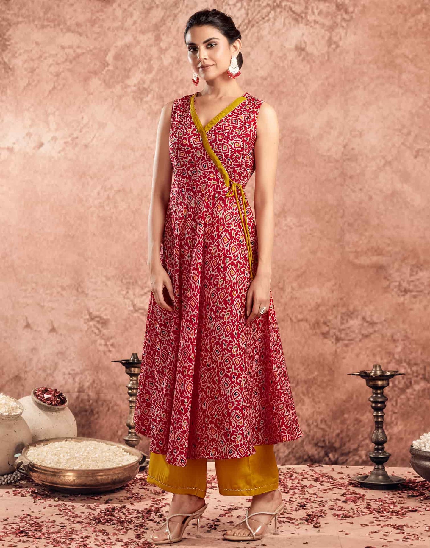 V Neck Anarkali Kurta Set with Dupatta for Women