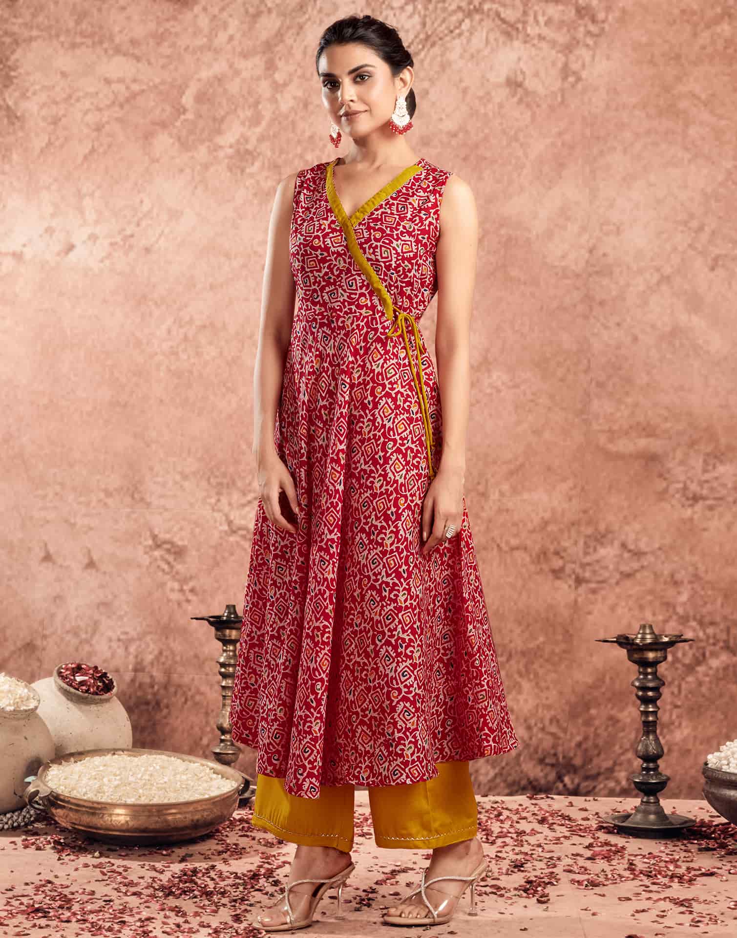 V Neck Anarkali Kurta Set with Dupatta for Women