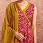 V Neck Anarkali Kurta Set with Dupatta for Women