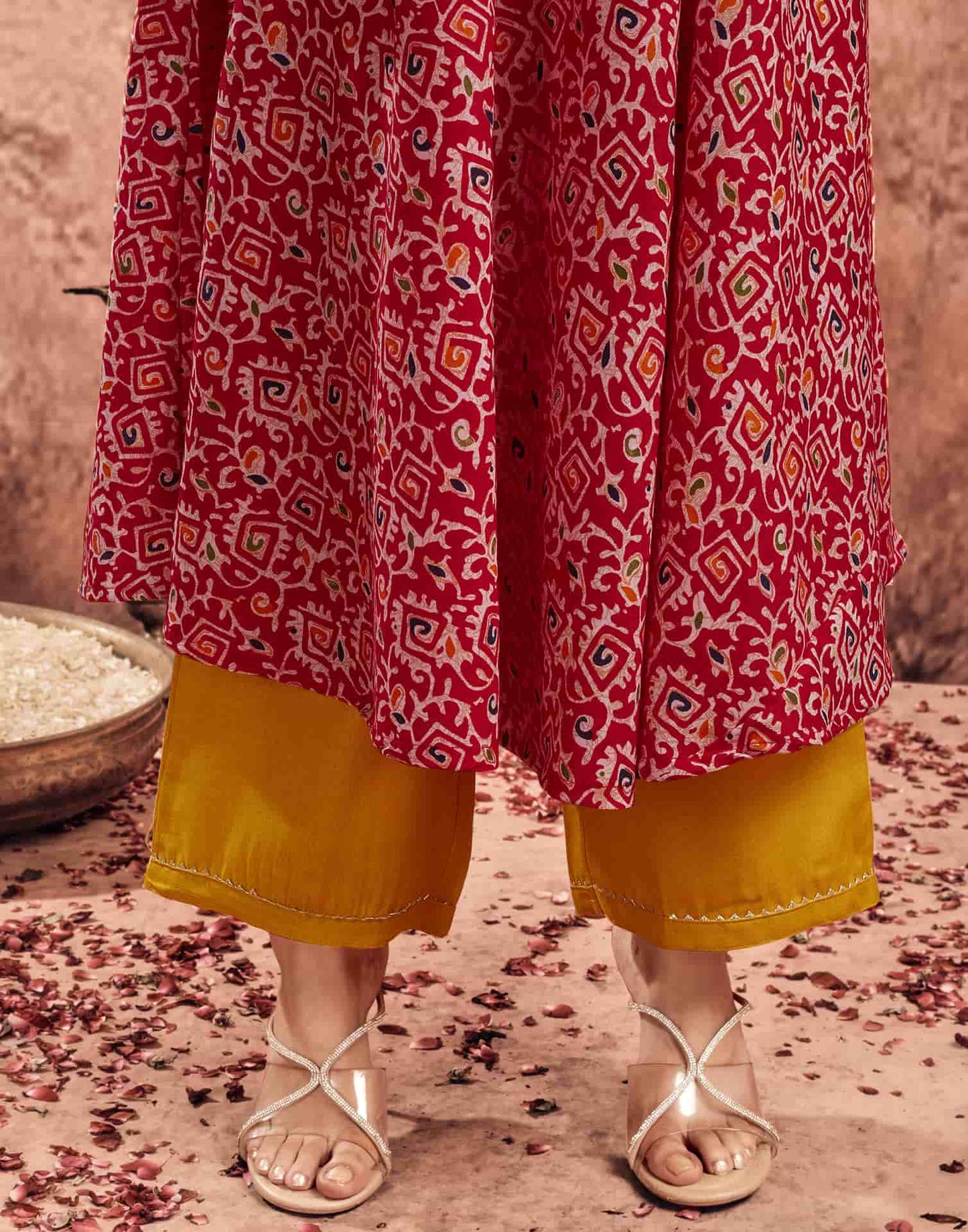 V Neck Anarkali Kurta Set with Dupatta for Women