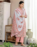 Skylee Cotton Printed Straight 3 Piece Kurta Set For Woman