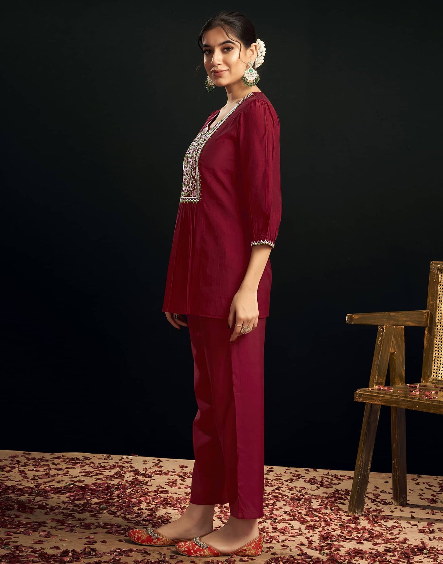 Silk Blend Printed Round Neck Co-ord Set