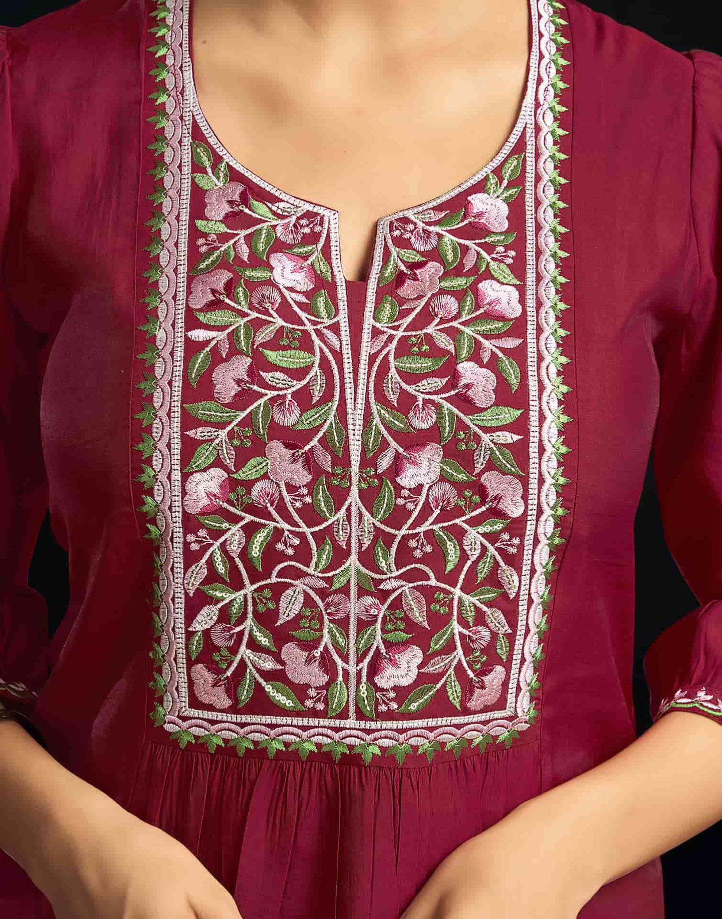 Silk Blend Printed Round Neck Co-ord Set