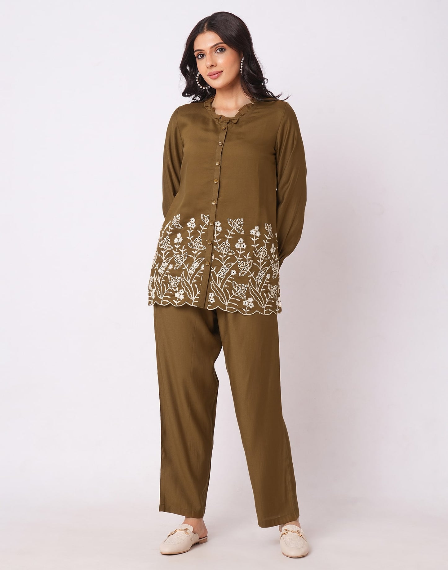 Cotton Blend Printed Round Neck Co-ord Set