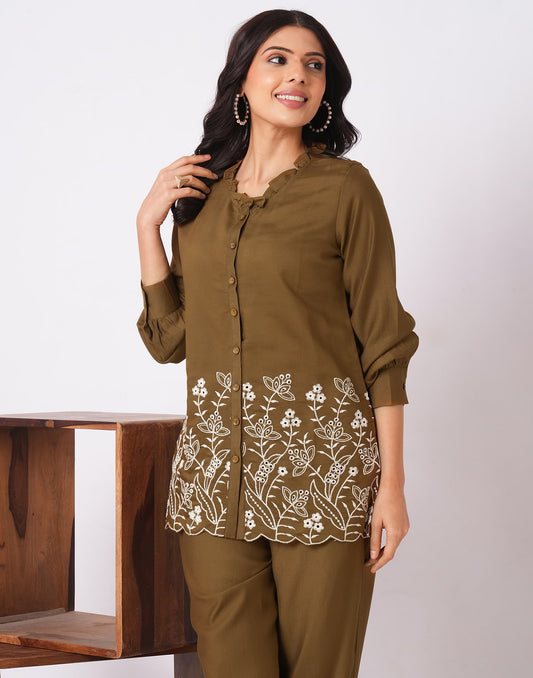 Cotton Blend Printed Round Neck Co-ord Set