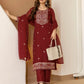 Maroon Silk Embroidered Straight Kurta Set with Pant & Dupatta for Women
