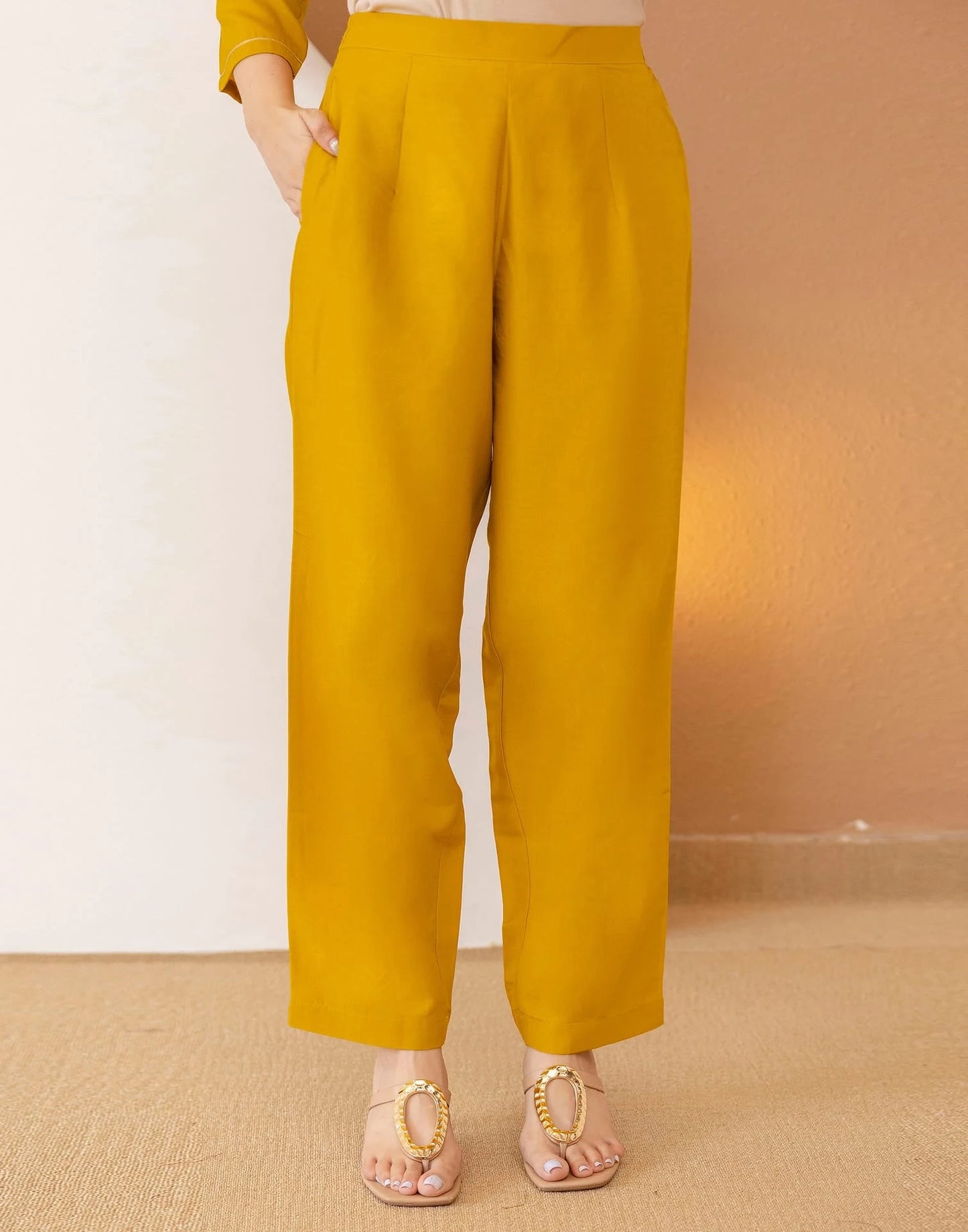 Affordable Yellow Cotton Embroidered Straight Kurta Set Round Neck Cotton Kurti with Pant & Dupatta