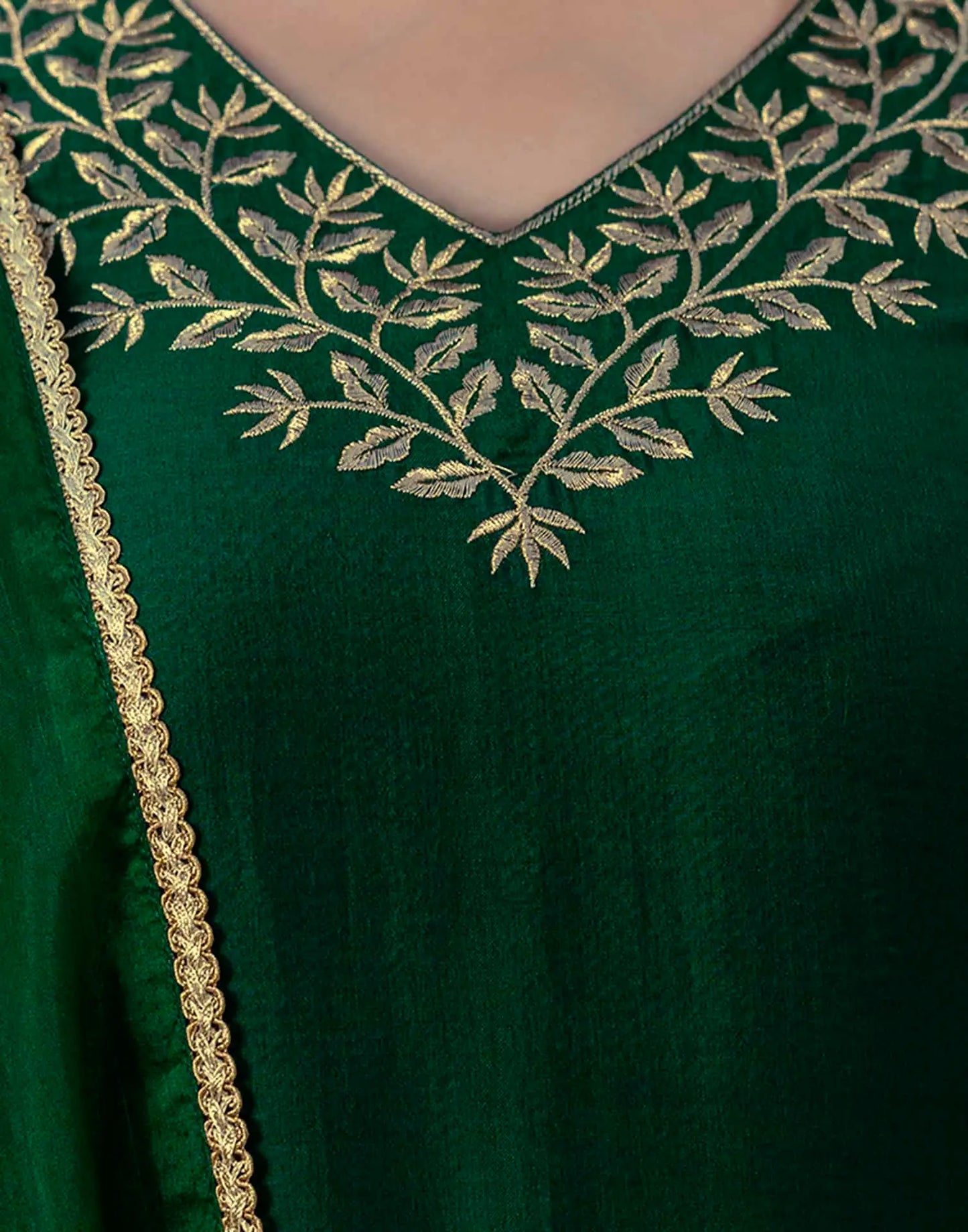 Silk Blend Sequins, Embroidery and Lace Straight Kurta with Pant & Dupatta