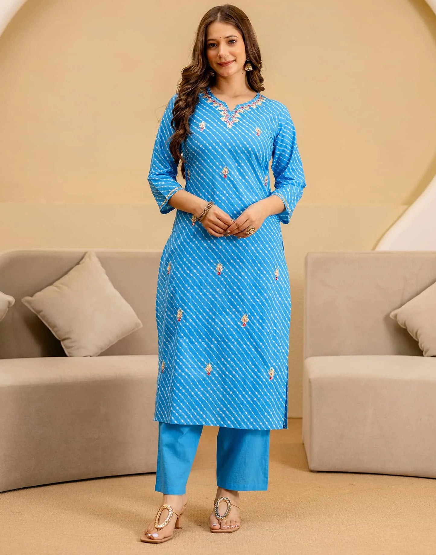 Cotton Printed Straight Kurta with Pant & Dupatta