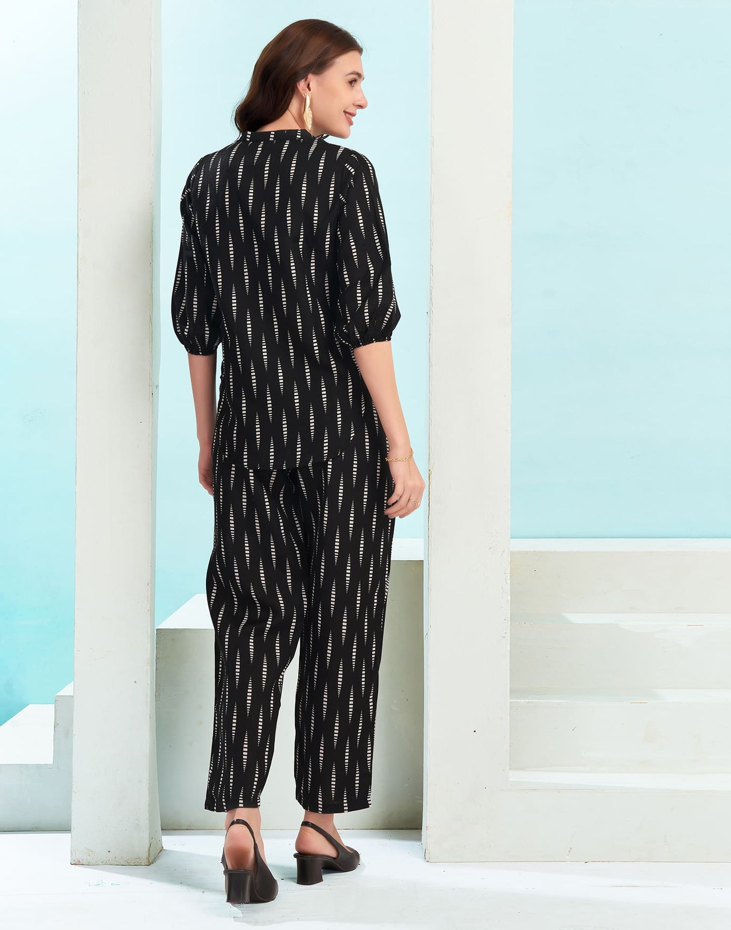 Cotton Blend Printed V-Neck Co-ord Set