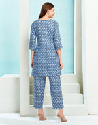 Cotton Blend Printed V-Neck Co-ord Set