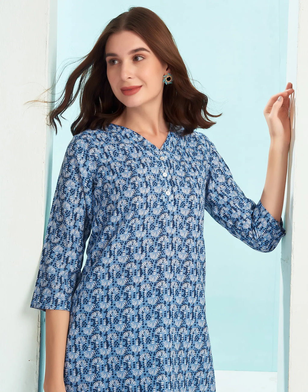 Cotton Blend Printed V-Neck Co-ord Set