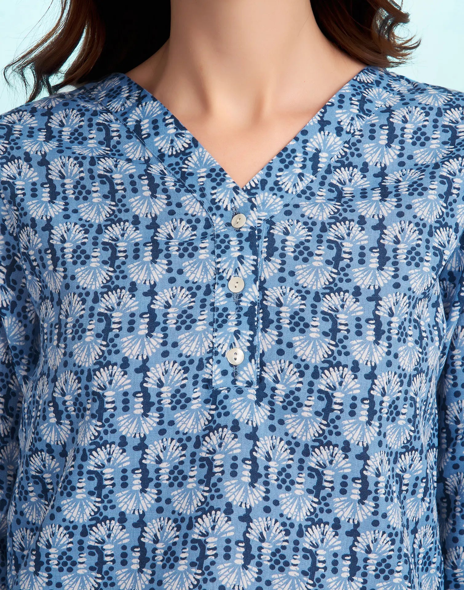 Cotton Blend Printed V-Neck Co-ord Set
