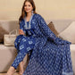 Dark Blue Cotton Printed Straight Kurta with Pant & Dupatta for Women