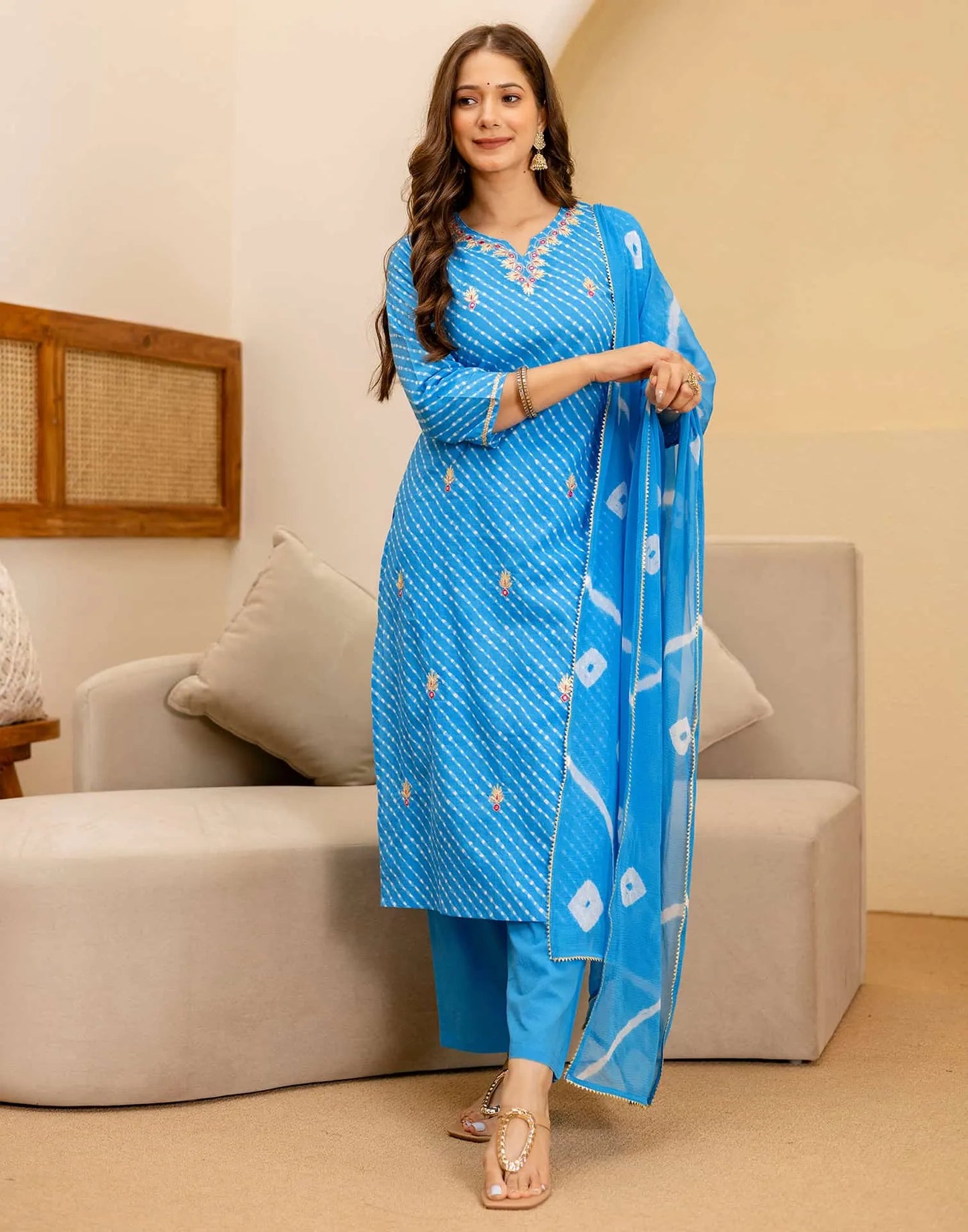 Cotton Printed Straight Kurta with Pant & Dupatta