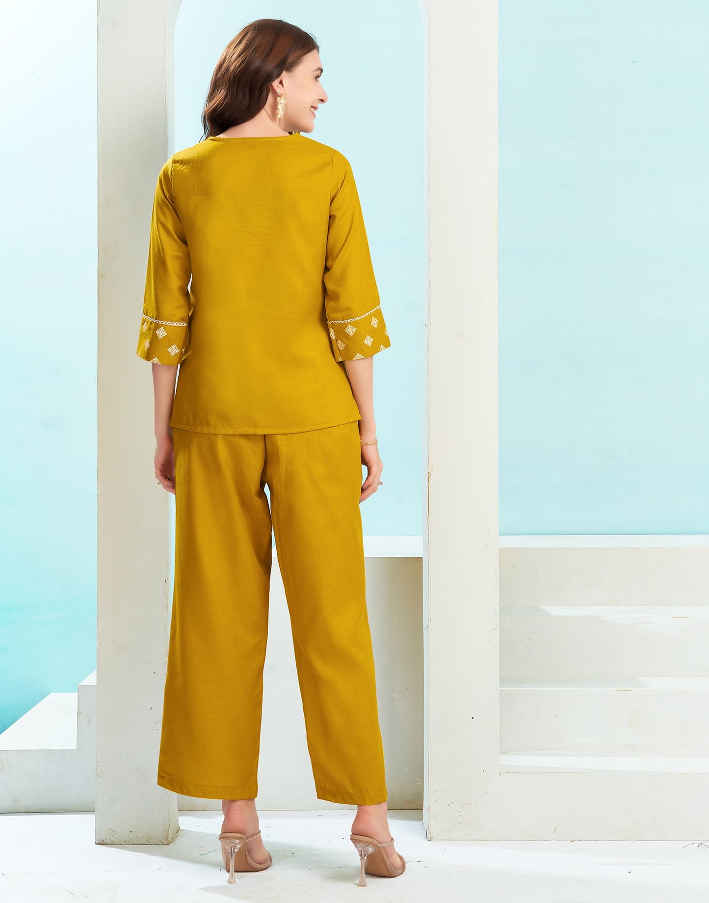 Cotton Blend Printed V-Neck Co-ord Set