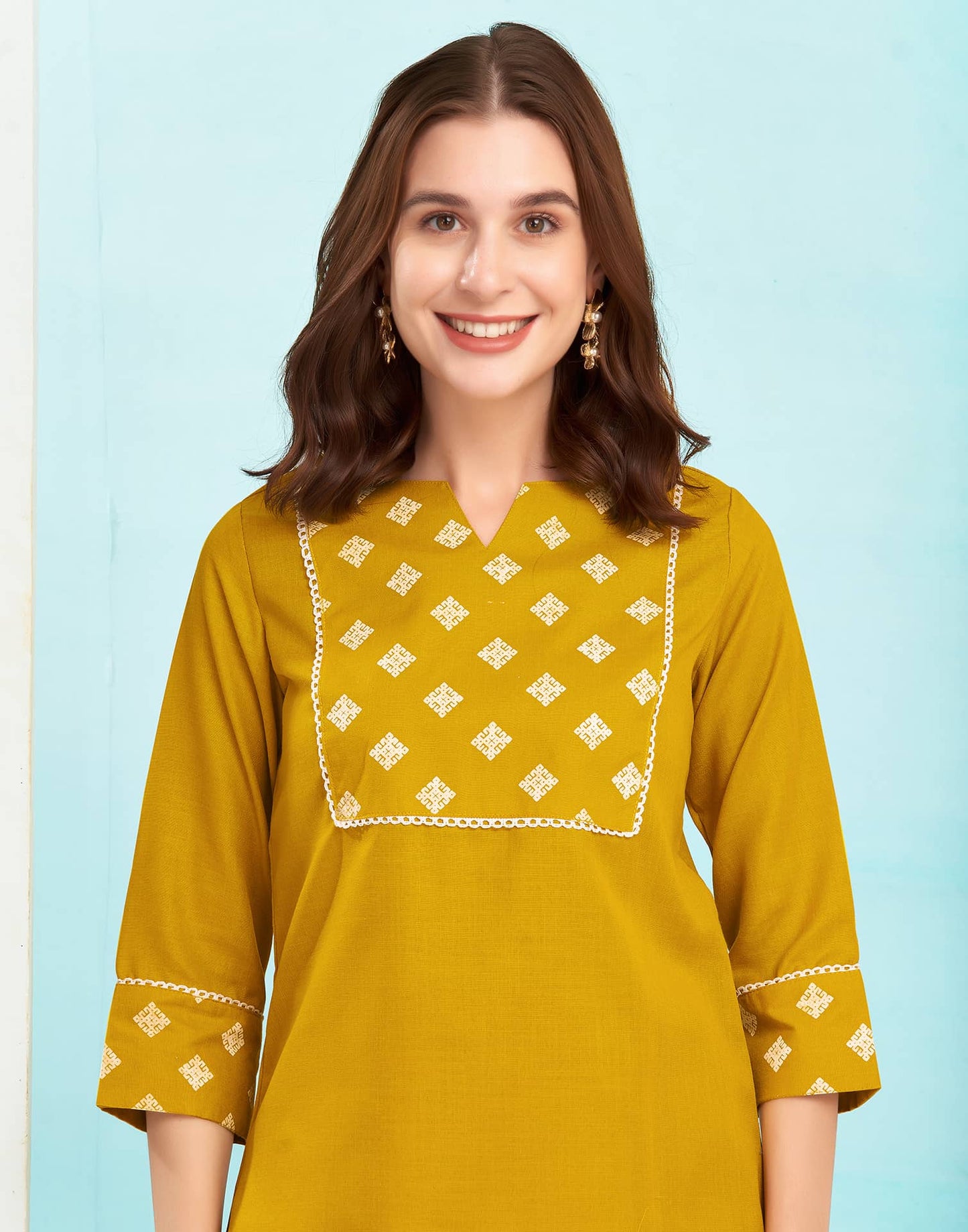 Cotton Blend Printed V-Neck Co-ord Set