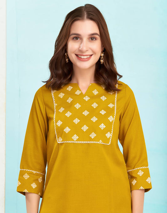 Cotton Blend Printed V-Neck Co-ord Set