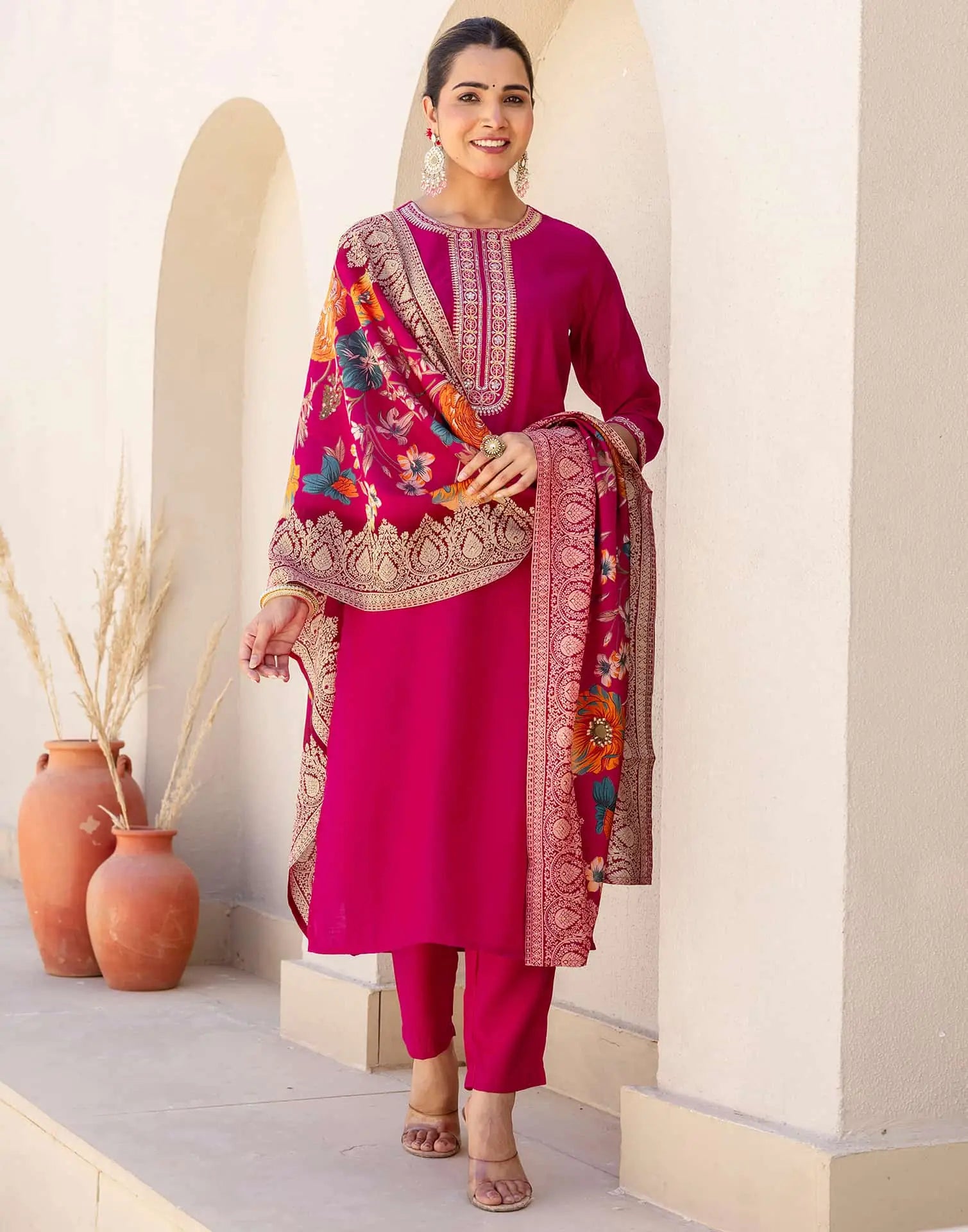 affordable round neck kurta set 