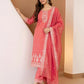 Silk Blend Embroidered Straight Kurta with Pant & Dupatta