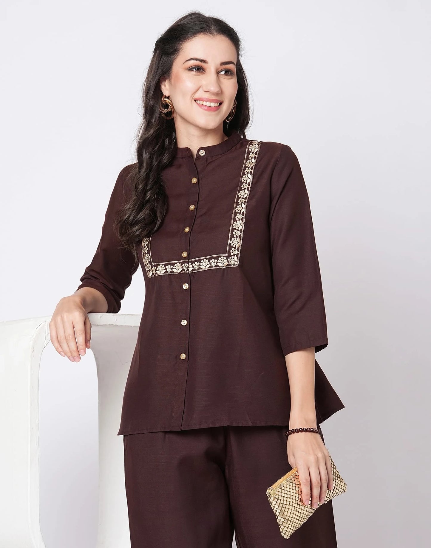Affordable Maroon embroidered co-ord set