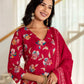 Red Cotton Printed Straight Kurta Set with Pant & Dupatta for Wome Casual & Daily Wear Floral Design Under 799