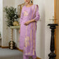 skylee Affordable Purple Silk Embroidered Round-Neck Straight Kurti with Pant & Dupatta under 999
